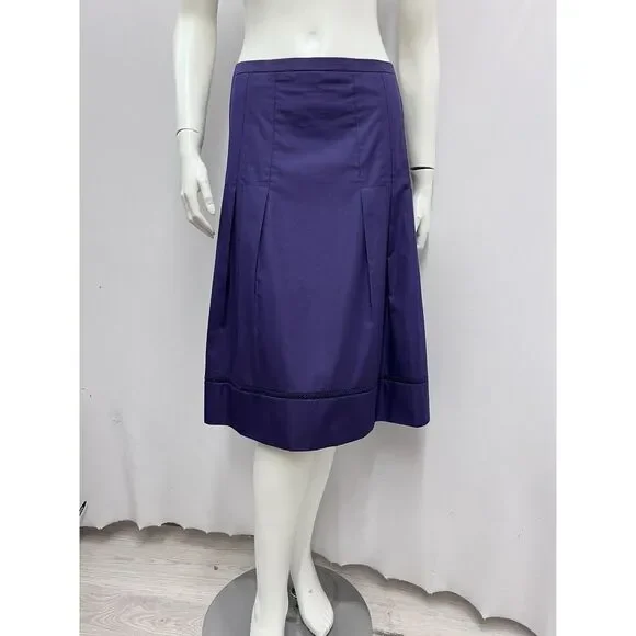 Akris Punto Pleated Skirt 100% Cotton Crochet Detail Size F 46 US‎ 14 - Picture 4 of 8